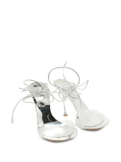 Pre-owned Gianvito Rossi  110mm Strappy Metallic-effect Sandals In Silver