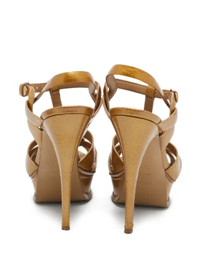 Pre-owned Saint Laurent T-strap Woven Platform Sandals