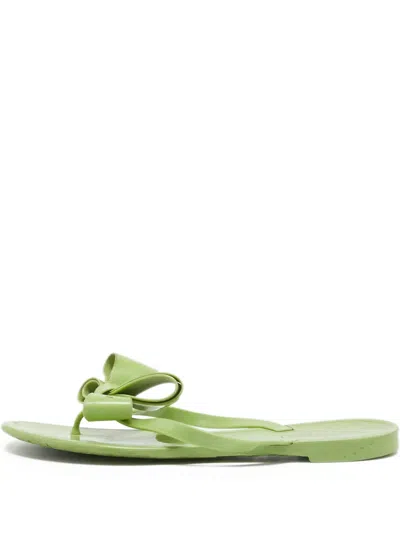 Pre-owned Valentino Garavani Bow-detailed Flip-flops In Green