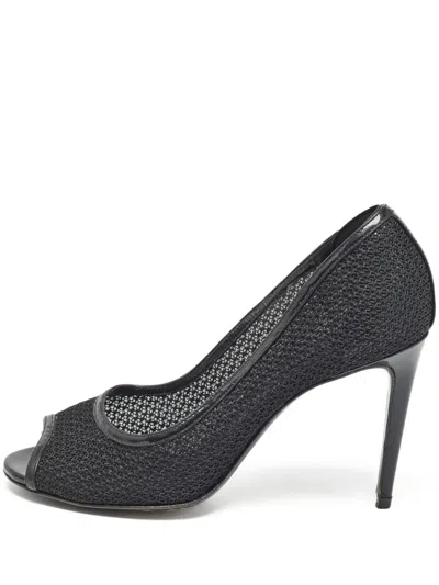 Pre-owned Dolce & Gabbana 95mm Mesh Peep-toe Pumps In Black