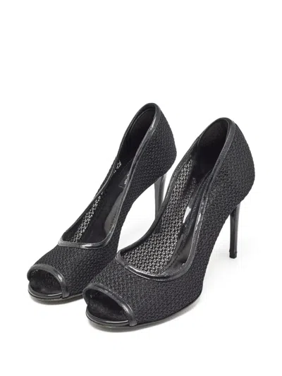 Pre-owned Dolce & Gabbana 95mm Mesh Peep-toe Pumps In Black