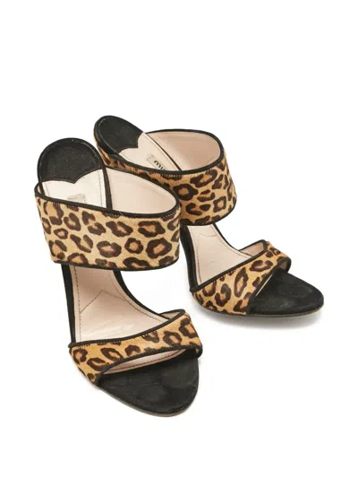 Pre-owned Miu Miu 110mm Leather Heeled Sandals In Yellow