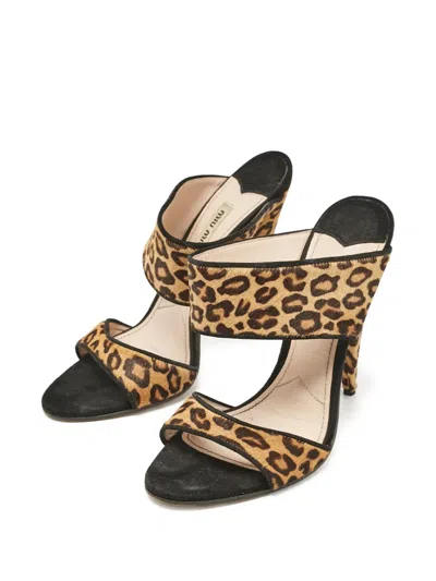 Pre-owned Miu Miu 110mm Leather Heeled Sandals In Yellow