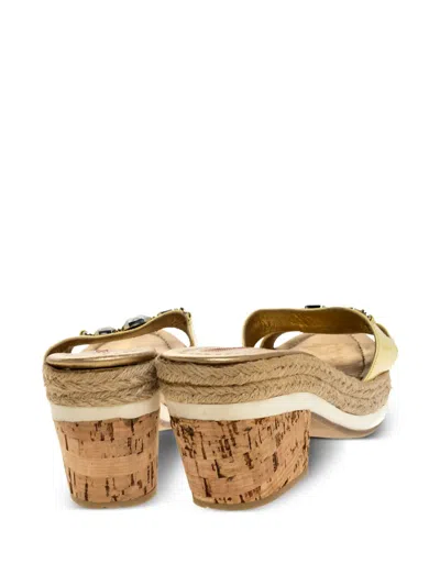 Pre-owned Prada Patent Leather Crystal Slides In Gold