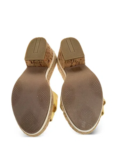 Pre-owned Prada Patent Leather Crystal Slides In Gold
