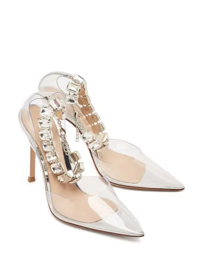 Pre-owned Gianvito Rossi  100mm Transparent Embellished Pumps In White