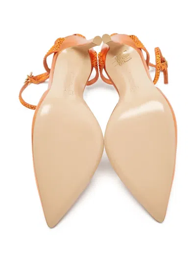 Pre-owned Gianvito Rossi  100mm Fleur Metallic-effect Pointed-toe Pumps In Orange