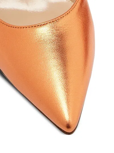 Pre-owned Gianvito Rossi  100mm Fleur Metallic-effect Pointed-toe Pumps In Orange