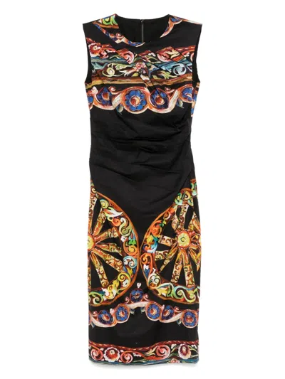 Pre-owned Dolce & Gabbana Printed Midi Dress In Black