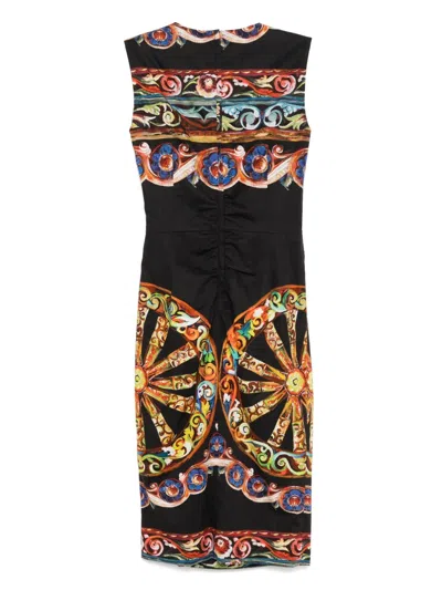 Pre-owned Dolce & Gabbana Printed Midi Dress In Black