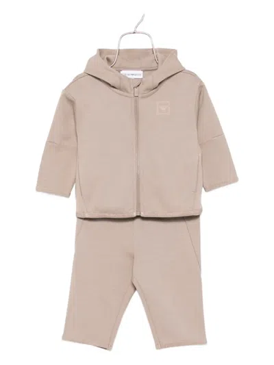 Emporio Armani Hooded Logo-plaque Trousers In Brown