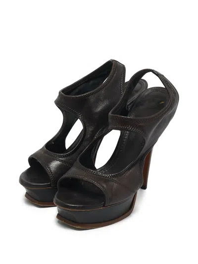 Pre-owned Saint Laurent 140mm Leather Platform Sandals In Brown