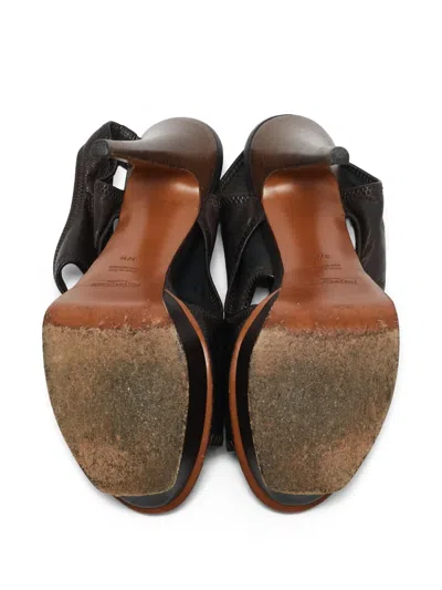 Pre-owned Saint Laurent 140mm Leather Platform Sandals In Brown