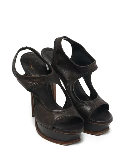 Pre-owned Saint Laurent 140mm Leather Platform Sandals In Brown