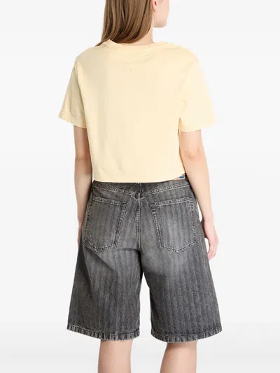 Tommy Jeans Embroidered-logo T-shirt In Yellow