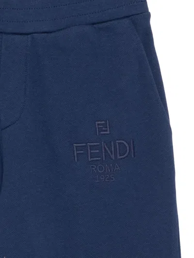 Fendi Embroidered-logo Trousers In Blue