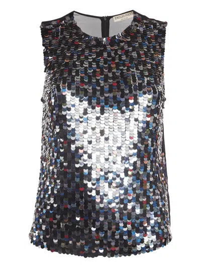 Pre-owned Pucci Sequin-embellished Sleeveless Top In Black