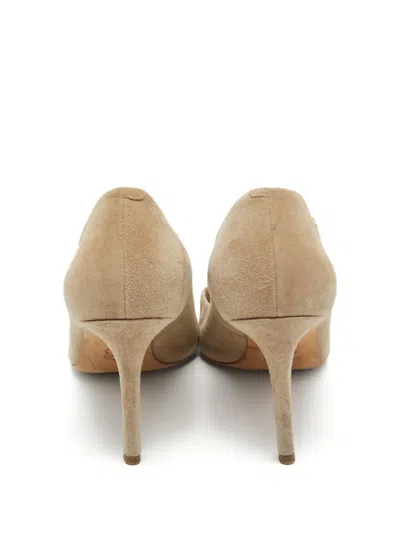 Pre-owned Tory Burch  90mm Elizabeth Pointed-toe Suede Pumps In Neutral