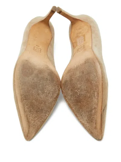 Pre-owned Tory Burch  90mm Elizabeth Pointed-toe Suede Pumps In Neutral