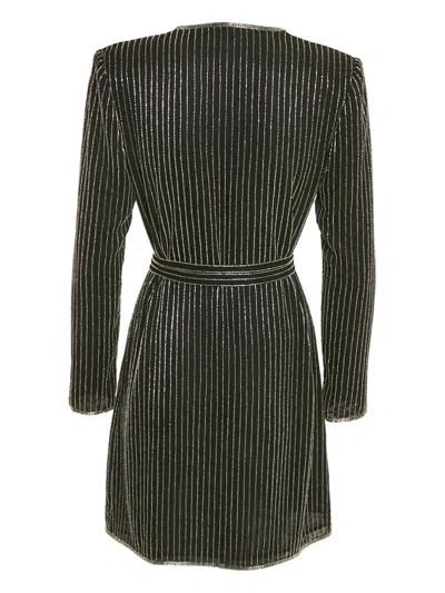 Pre-owned Elisabetta Franchi  Pinstriped Wrap Dress In Black