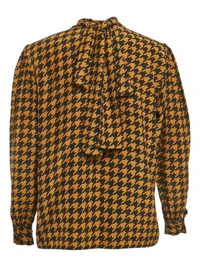 Pre-owned Saint Laurent Houndstooth-print Blouse In Brown