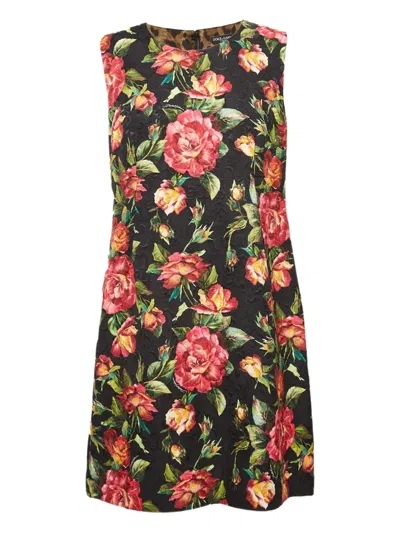 Pre-owned Dolce & Gabbana Floral Mini Dress In Black