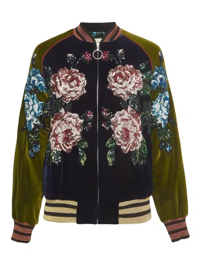 Pre-owned Gucci Sequin-embellished Floral Bomber Jacket