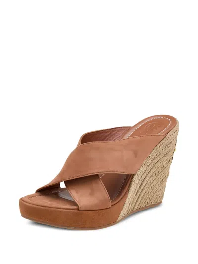 Pre-owned Tory Burch  120mm Bailey Cross-strap Wedge Espadrilles