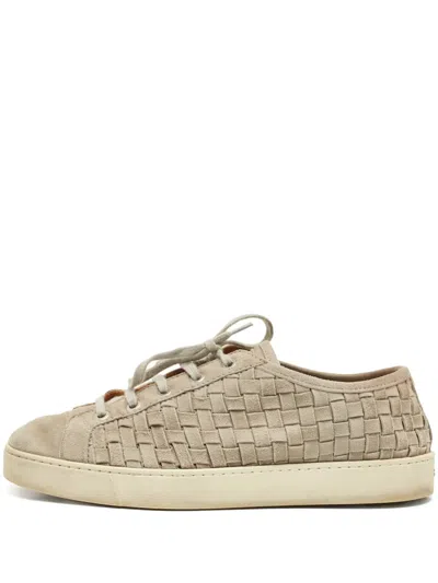 Pre-owned Santoni  Woven Lace-up Sneakers In Neutral