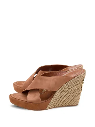 Pre-owned Tory Burch  120mm Bailey Cross-strap Wedge Espadrilles