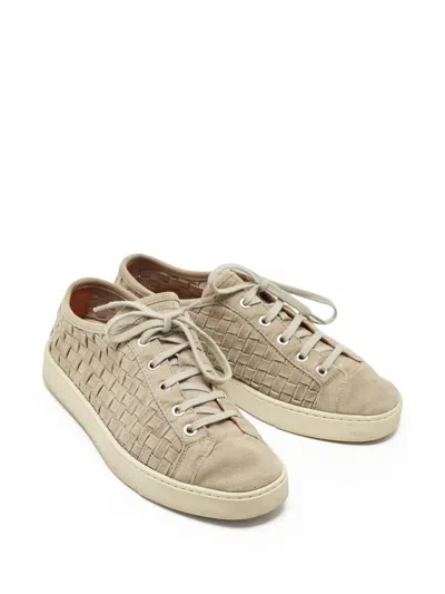 Pre-owned Santoni  Woven Lace-up Sneakers In Neutral