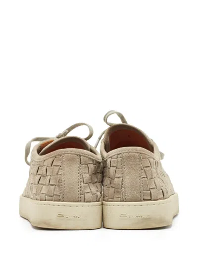 Pre-owned Santoni  Woven Lace-up Sneakers In Neutral