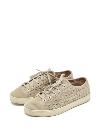 Pre-owned Santoni  Woven Lace-up Sneakers In Neutral