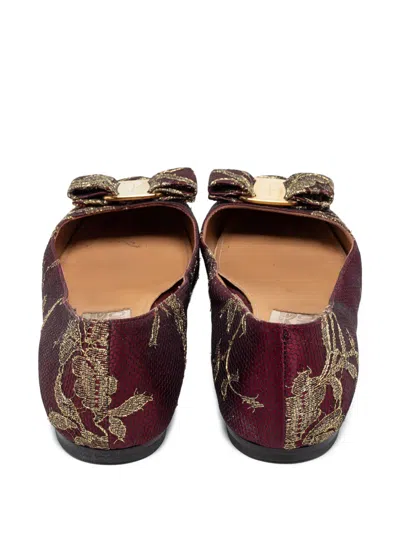 Pre-owned Ferragamo Bow-detailed Ballet Flats In Red