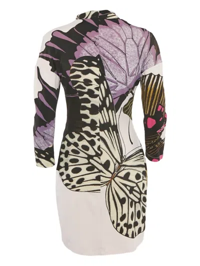Pre-owned Roberto Cavalli Vintage Butterfly-print Mini Dress In Pink