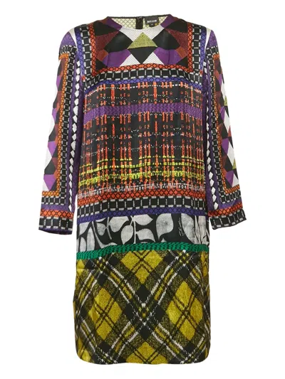 Pre-owned Just Cavalli Vintage Geometric-print Shift Mini Dress In Purple