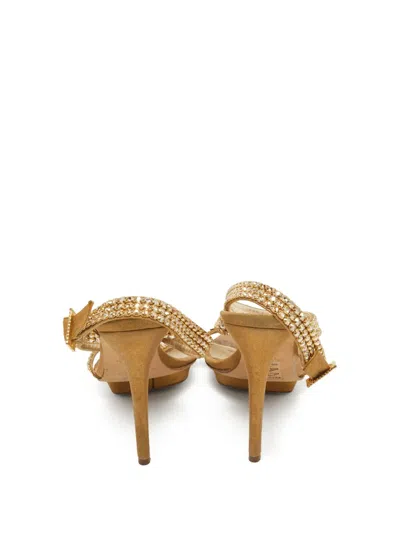 Pre-owned Gina  120mm Crystal-embellished Strappy Sandals In Gold