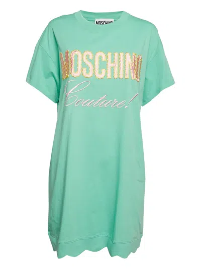 Pre-owned Moschino Logo-embroidered T-shirt Mini Dress In Green