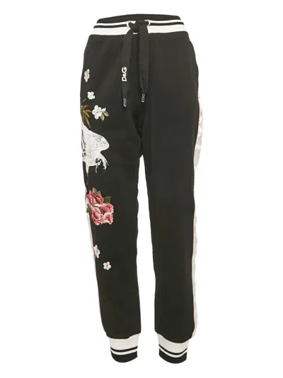 Pre-owned Dolce & Gabbana Embroidered Track Pants In Black