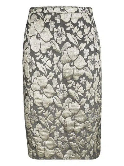 Pre-owned Miu Miu Floral Jacquard Skirt In Gray