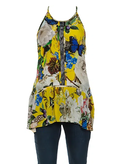 Pre-owned Roberto Cavalli Vintage Floral-print Peplum Top