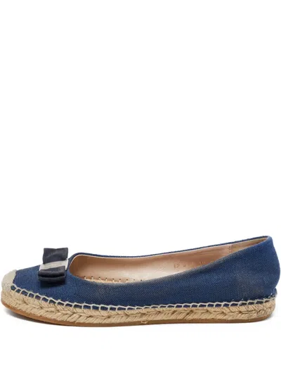 Pre-owned Ferragamo Bow-detail Denim Espadrilles In Blue