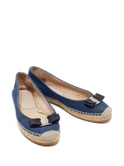 Pre-owned Ferragamo Bow-detail Denim Espadrilles In Blue