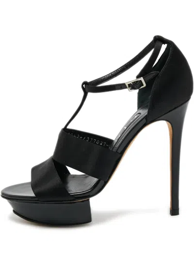 Pre-owned Gina  120mm Satin Sandals In Black