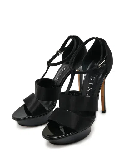 Pre-owned Gina  120mm Satin Sandals In Black
