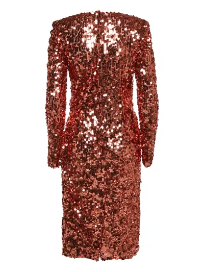 Pre-owned Dolce & Gabbana Sequinned Midi Dress In Orange