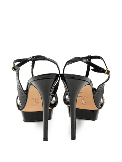 Pre-owned Gina  135mm Rhinestone-embellished Sandals In Black