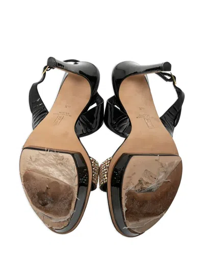 Pre-owned Gina  135mm Rhinestone-embellished Sandals In Black