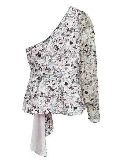 Pre-owned Self-portrait  One-shoulder Floral-print Top In Pink