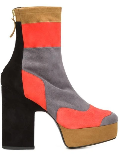 Pierre Hardy Woman Ziggy Patchwork Stretch-suede Platform Ankle Boots Gray In Multicolour